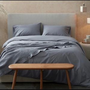 +NEW coyuchi 300 Thread Count Organic Percale Sheets queen blue 4 piece